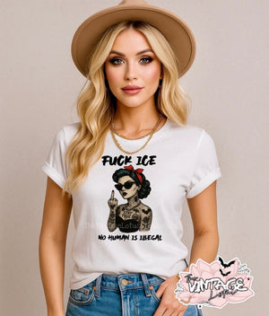 “FUCK ICE no human is illegal” ￼Unisex Soft Thin Basic Tee