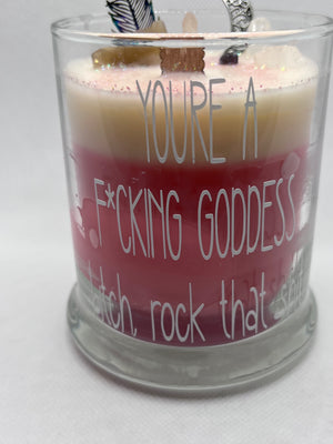 “You’re a fucking goddess bitch, rock that shit!” Crystal & Natural Stone Candle w/ Wood Wick