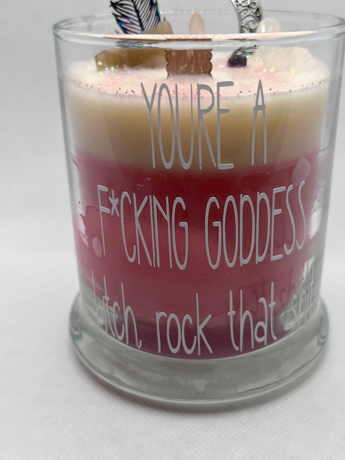 “You’re a fucking goddess bitch, rock that shit!” Crystal & Natural Stone Candle w/ Wood Wick