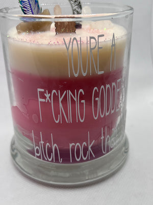 “You’re a fucking goddess bitch, rock that shit!” Crystal & Natural Stone Candle w/ Wood Wick