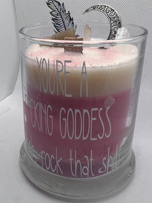 “You’re a fucking goddess bitch, rock that shit!” Crystal & Natural Stone Candle w/ Wood Wick