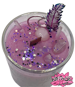 “manifest your inner goddess” Crystal & Natural Stone Candle w/ Wood Wick in Love Spell