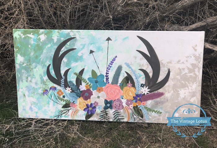 Antlers, Arrows & Flowers Original Painting