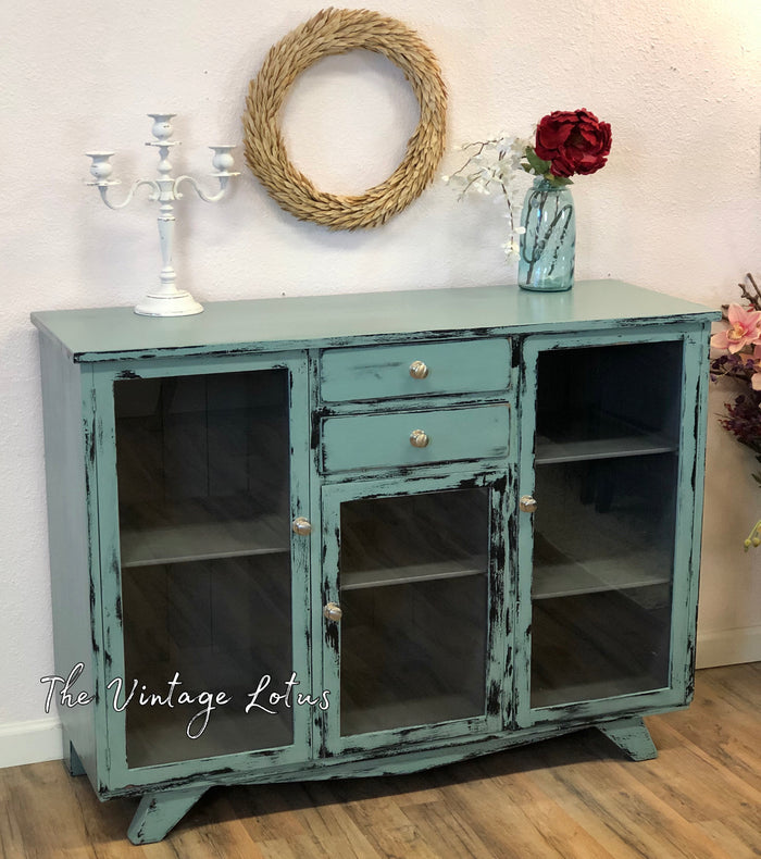Distressed Farmhouse Blue Credenza