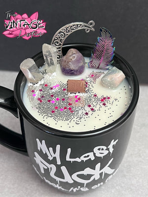 “My Last Fuck” Crystal & Natural Stone Soy Candle w/ Wood Wick in Vanilla