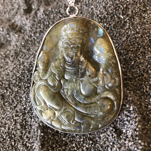 Rare Labradorite Hand Carved Buddha Pendant