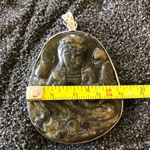 Rare Labradorite Hand Carved Buddha Pendant