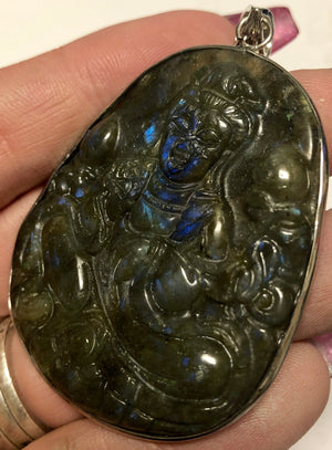 Rare Labradorite Hand Carved Buddha Pendant