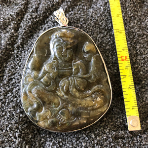 Rare Labradorite Hand Carved Buddha Pendant