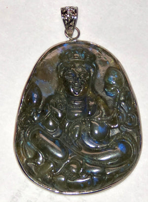 Rare Labradorite Hand Carved Buddha Pendant